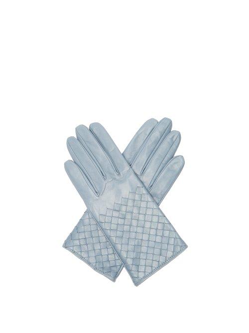 Matchesfashion.com Bottega Veneta - Intrecciato Leather Gloves - Womens - Light Blue