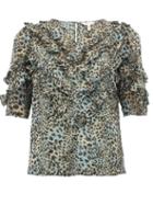 Matchesfashion.com Rebecca Taylor - Ruffled Silk Blend Top - Womens - Leopard
