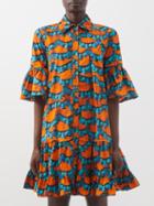 La Doublej - Choux Printed Cotton-poplin Mini Dress - Womens - Orange Print