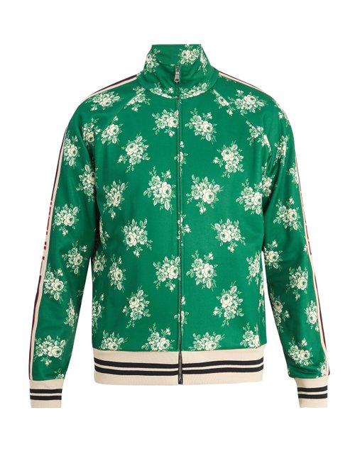 Matchesfashion.com Gucci - Floral Print Web Trimmed Jersey Track Top - Mens - Green