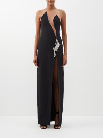 David Koma - Crystal-embellished Mesh And Crepe Gown - Womens - Black Silver