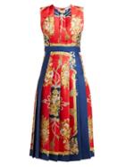 Matchesfashion.com Gucci - Pleated Intrigue Print Silk Satin Midi Dress - Womens - Red Print