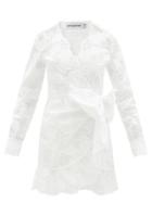 Self-portrait - V-neckline Wrap-front Cotton Dress - Womens - White