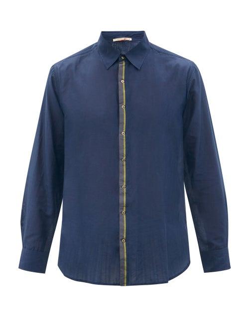 Pro - Stripe-jacquard Cotton And Silk-blend Twill Shirt - Mens - Navy Multi