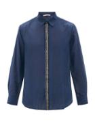 Pro - Stripe-jacquard Cotton And Silk-blend Twill Shirt - Mens - Navy Multi