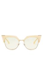 Matchesfashion.com Fendi - Cat Eye Acetate And Metal Sunglasses - Womens - Gold