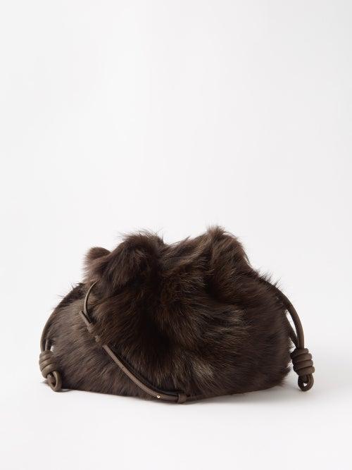 Loewe - Flamenco Shearling Clutch Bag - Womens - Dark Brown