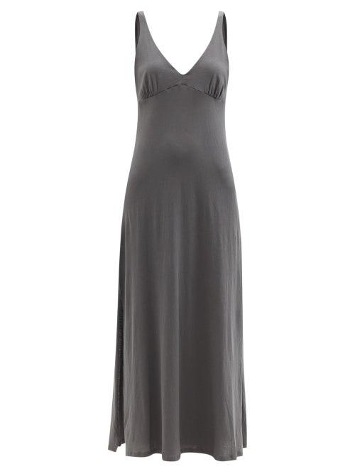 Ladies Lingerie Skin - Karina Organic Pima-cotton Midi Dress - Womens - Dark Grey