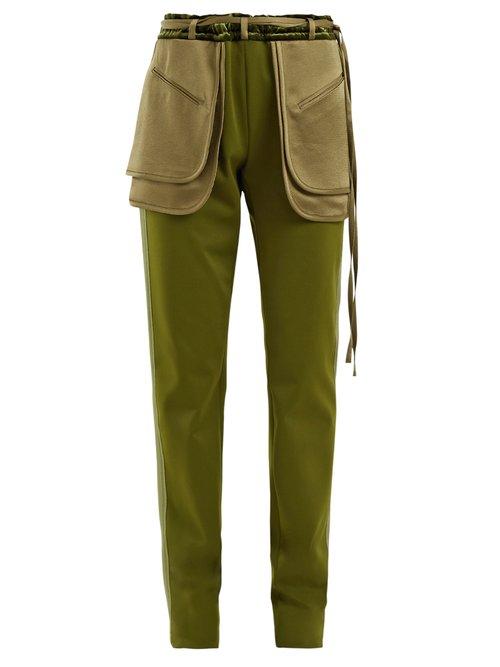 Matchesfashion.com Valentino - Exposed Pocket Silk Blend Trousers - Womens - Dark Green