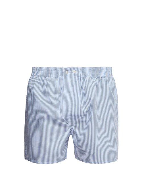 Matchesfashion.com Derek Rose - Candy Striped Cotton Poplin Boxer Shorts - Mens - Blue Multi