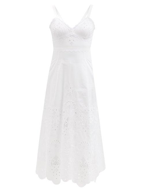 Dolce & Gabbana - Broderie-anglaise Cotton-blend Poplin Dress - Womens - White