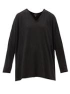Eskandar - V-neckline Linen Long-sleeved T-shirt - Womens - Black