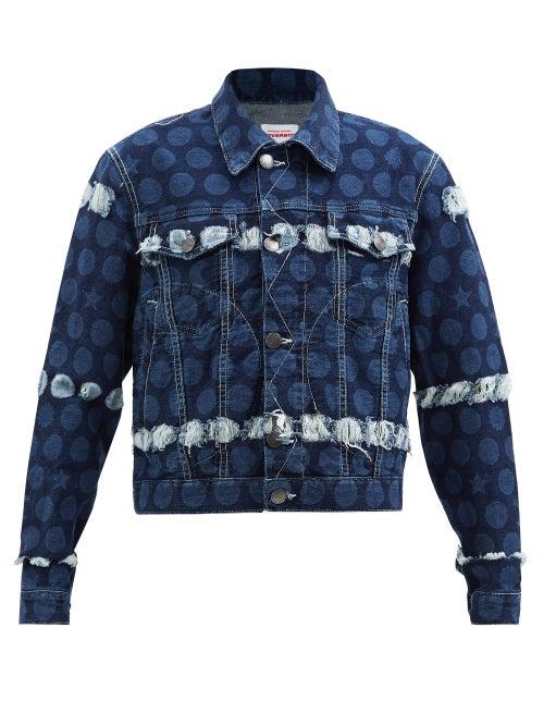 Charles Jeffrey Loverboy - Runes Etched Polka-dot Denim Jacket - Womens - Mid Denim