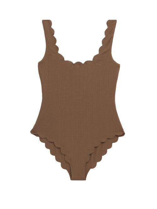 Matchesfashion.com Marysia - Palm Springs Scalloped-edged Swimsuit - Womens - Dark Brown