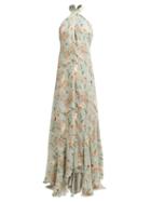 Matchesfashion.com Johanna Ortiz - Vanuato Floral Print Silk Georgette Gown - Womens - Blue Multi