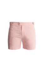 Matchesfashion.com Solid & Striped - The Kennedy Striped Seersucker Swim Shorts - Mens - Pink
