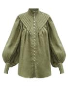 Ale Mais - Halcyon Tucked Ramie Blouse - Womens - Khaki