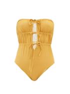 Matchesfashion.com Solid & Striped - The Paula Ruched Lam Swimsuit - Womens - Gold