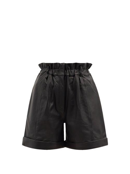Matchesfashion.com Frame - Paperbag-waist Leather Shorts - Womens - Black