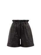 Matchesfashion.com Frame - Paperbag-waist Leather Shorts - Womens - Black