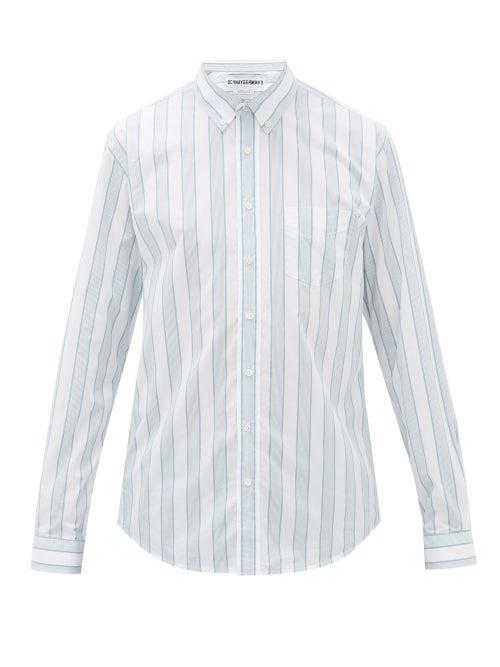 Matchesfashion.com Schnayderman's - Button-down Striped Cotton-poplin Shirt - Mens - Green White