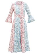 Matchesfashion.com Gl Hrgel - Belted Floral-print Linen Midi Dress - Womens - Blue Multi
