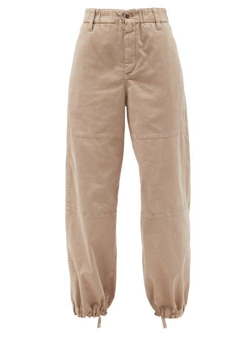 Matchesfashion.com Brunello Cucinelli - Drawstring-cuff Washed Cotton-blend Trousers - Womens - Beige