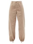 Matchesfashion.com Brunello Cucinelli - Drawstring-cuff Washed Cotton-blend Trousers - Womens - Beige