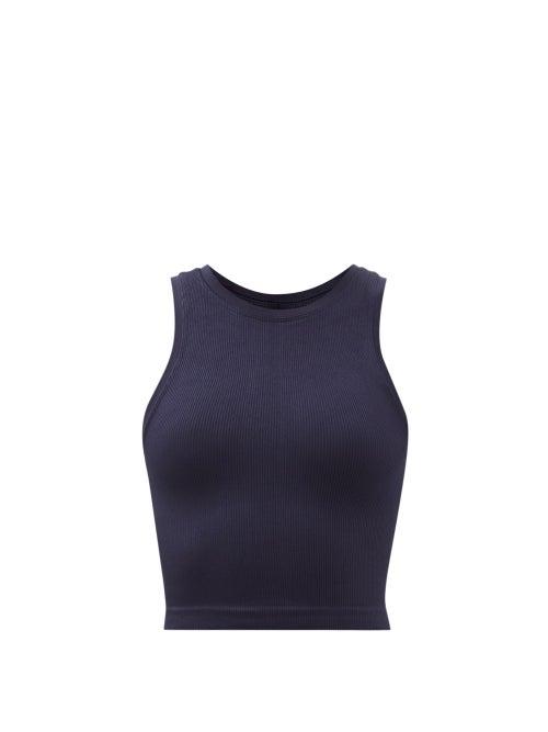 Ladies Activewear Prism - Luminous Ribbed Stretch-jersey Tank Top - Womens - Navy
