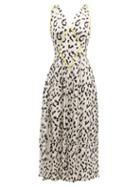 Matchesfashion.com Self-portrait - Leopard Print Satin Jacquard Midi Dress - Womens - Black White