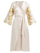 Matchesfashion.com Osman - Floral Embroidered Satin Wrap Dress - Womens - Ivory Multi