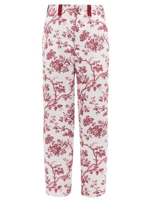 Matchesfashion.com Bode - Toile Print Satin Trousers - Mens - Burgundy Multi