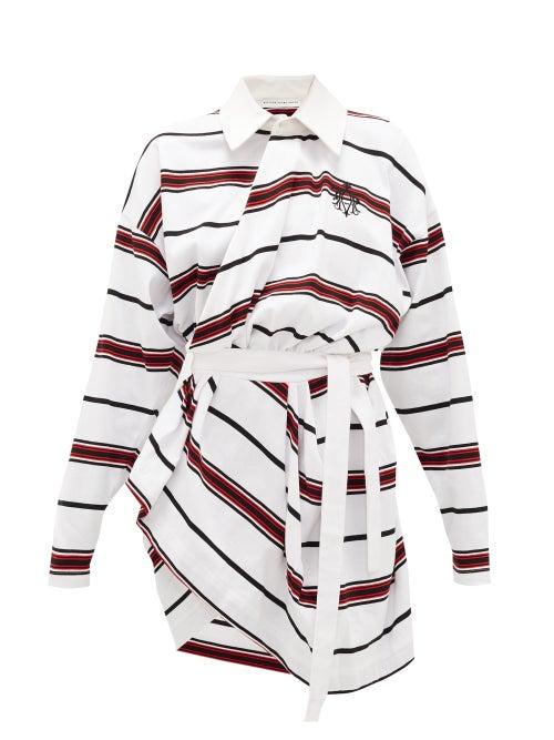 Matchesfashion.com Matthew Adams Dolan - Long-sleeved Striped-cotton Rugby Shirt Dress - Womens - White Multi