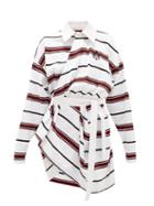 Matchesfashion.com Matthew Adams Dolan - Long-sleeved Striped-cotton Rugby Shirt Dress - Womens - White Multi