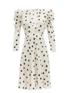Matchesfashion.com Adriana Degreas - Plunge-neck Polka-dot Poplin Midi-dress - Womens - Cream Print