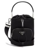 Matchesfashion.com Prada - Logo Plaque Nylon Bucket Bag - Womens - Black White
