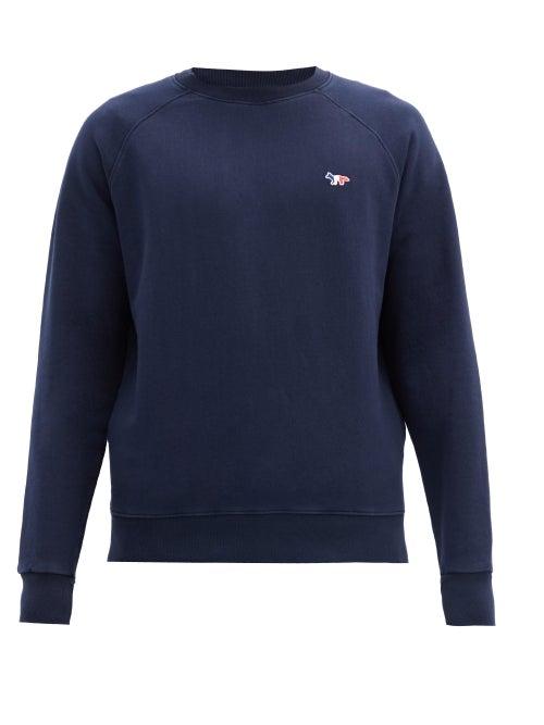 Matchesfashion.com Maison Kitsun - Tricolour Fox-patch Cotton-jersey Sweatshirt - Mens - Navy