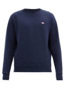 Matchesfashion.com Maison Kitsun - Tricolour Fox-patch Cotton-jersey Sweatshirt - Mens - Navy