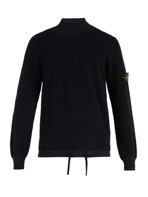 Matchesfashion.com Stone Island - Polo Neck Cotton Fleece Sweater - Mens - Navy