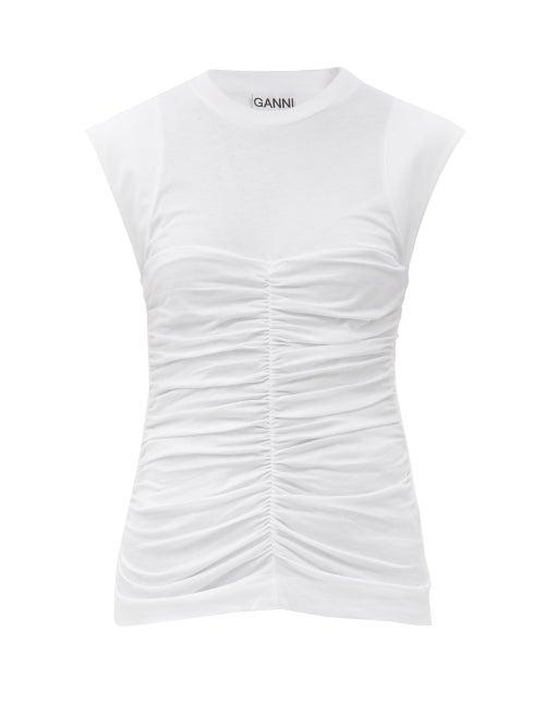 Matchesfashion.com Ganni - Ruched Jersey T-shirt - Womens - White