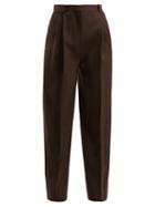 Matchesfashion.com The Row - Nica High Rise Wool Tricotine Trousers - Womens - Dark Brown