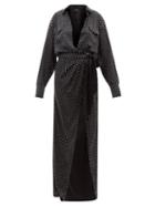 Ladies Rtw David Koma - Plunge-neck Crystal-embellished Satin Wrap Dress - Womens - Black Silver