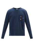 Ymc - Triple Floral-embroidered Cotton-jersey T-shirt - Mens - Navy