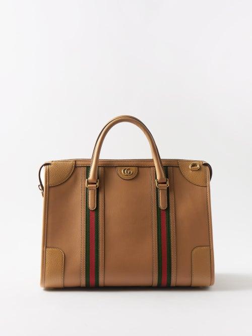 Gucci - Web Stripe Leather Holdall Bag - Mens - Beige