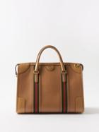 Gucci - Web Stripe Leather Holdall Bag - Mens - Beige