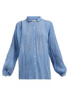 Matchesfashion.com Mes Demoiselles - Crinkled Cotton Shirt - Womens - Blue