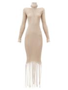 Matchesfashion.com Bottega Veneta - High-neck Fringed Cotton-blend Knitted Dress - Womens - Beige Multi