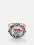Francesca Villa - Fish-intaglio Emerald, Sapphire & 18kt Gold Ring - Womens - Pink Multi