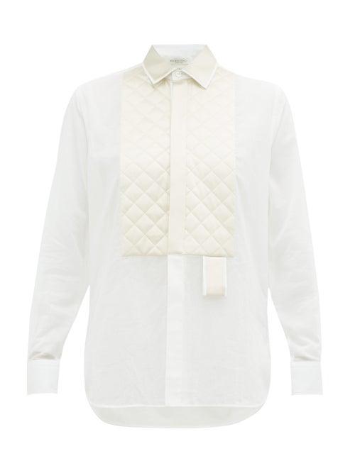 Matchesfashion.com Bottega Veneta - Quilted Satin Yoke Cotton Shirt - Womens - White Multi