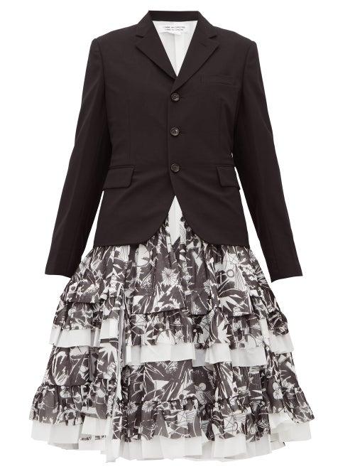 Matchesfashion.com Comme Des Garons Comme Des Garons - Printed Skirt Panelled Wool Blazer - Womens - Black White